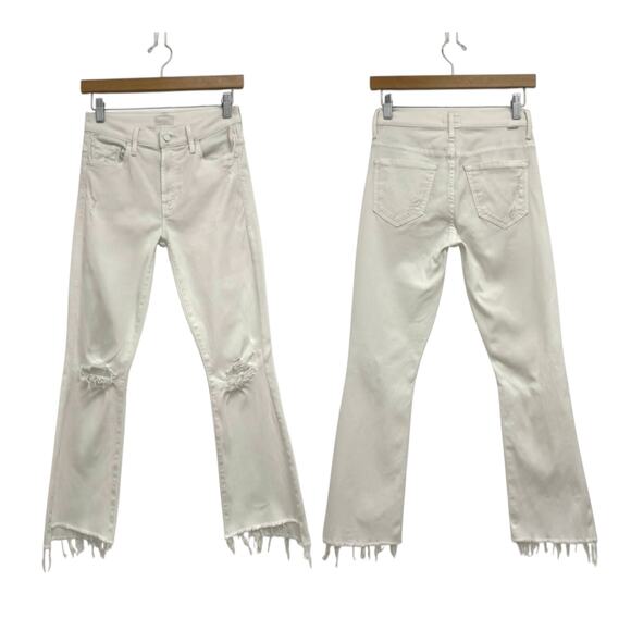 MOTHER Insider Crop Step Fray Mini Flare Bootcut Jeans Cracked Slipper - Size 25 - Picture 1 of 12